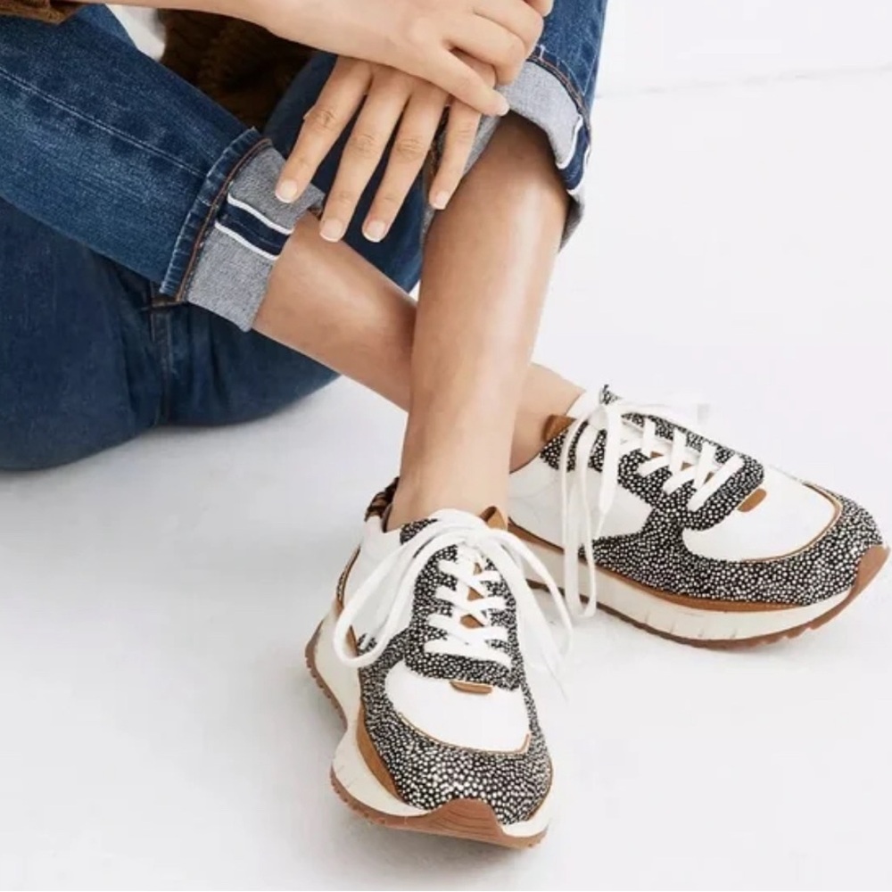 MADEWELL NEW Kickoff Trainer Sneakers in Leather and Spot Mix Calf Hair Size 6.5